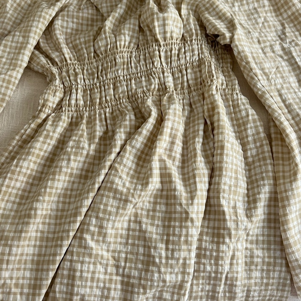 Leyden cream white Gingham Smocked Mini long sleeve Dress women’s XL - Picture 4 of 11